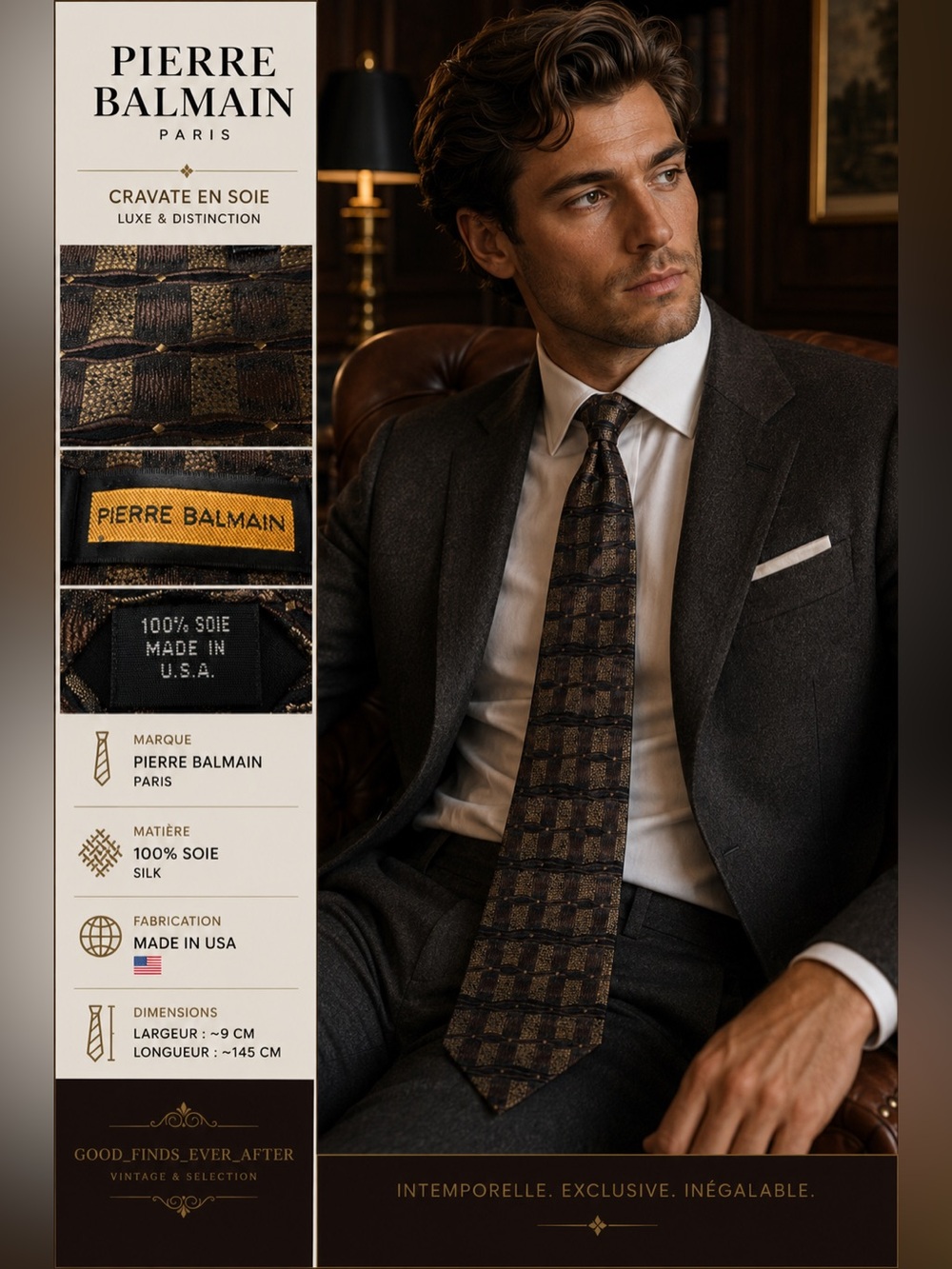 Pierre Balmain - Brown and Gold Geometric Silk Tie